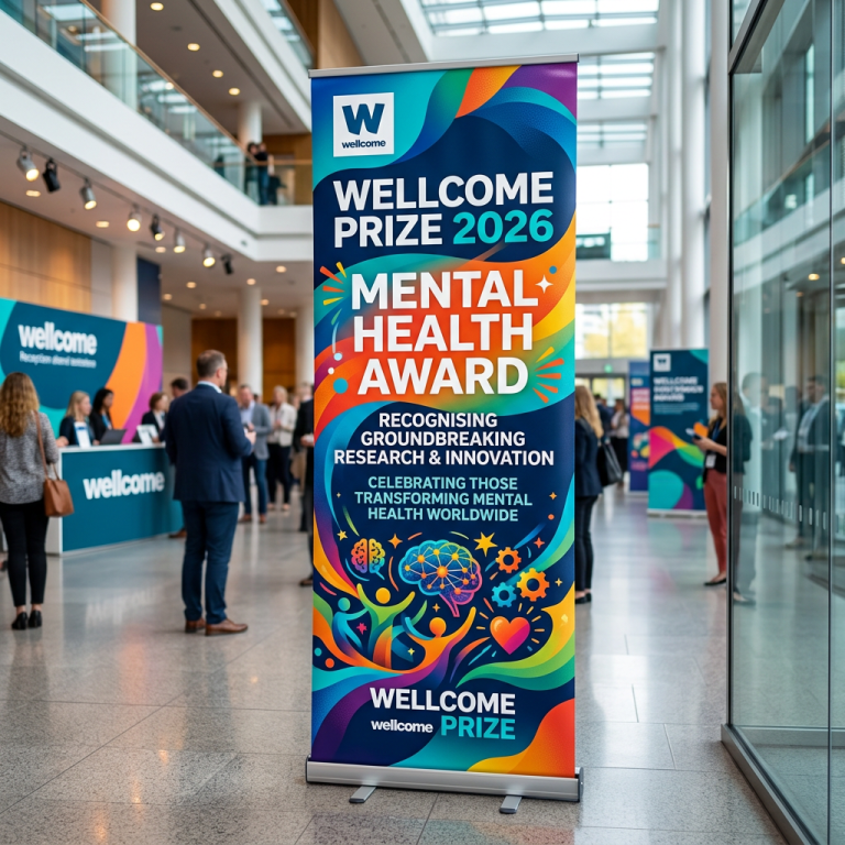 Colorful banner for Wellcome Prize 2026 Mental Health Award recognizing research and innovation