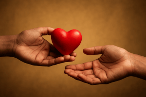 The image shows the mutual display of organ donation, in form of heart shape.