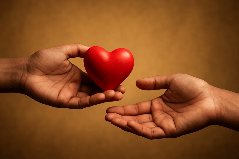 The image shows the mutual display of organ donation, in form of heart shape.